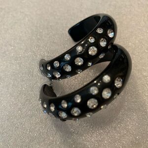 Large Huggie Hoop black Rhinestone Earrings